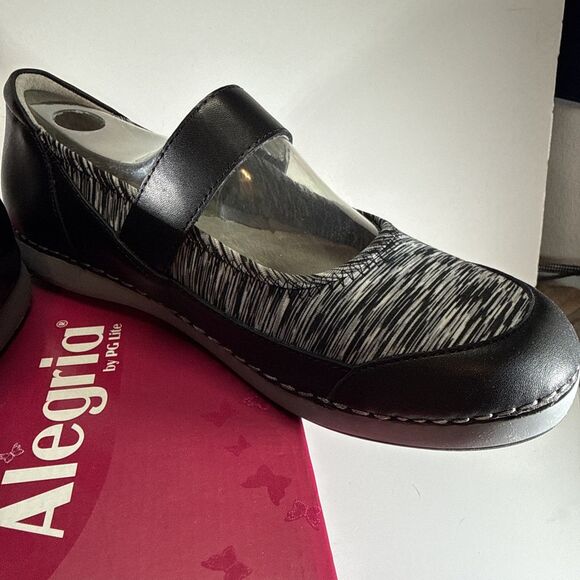Alegria Women's Gem Black & White Shoes Size 11 Wide Mary Jane Style Soft Upper - Picture 4 of 12
